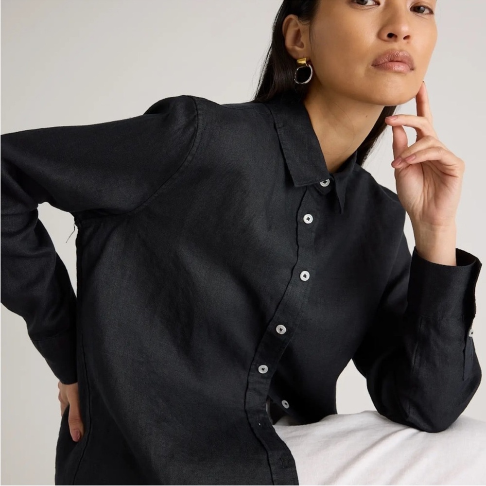 NWT Quince Black 100% European Linen Long Sleeve Button Up Shirt Sz XS - Picture 3 of 6